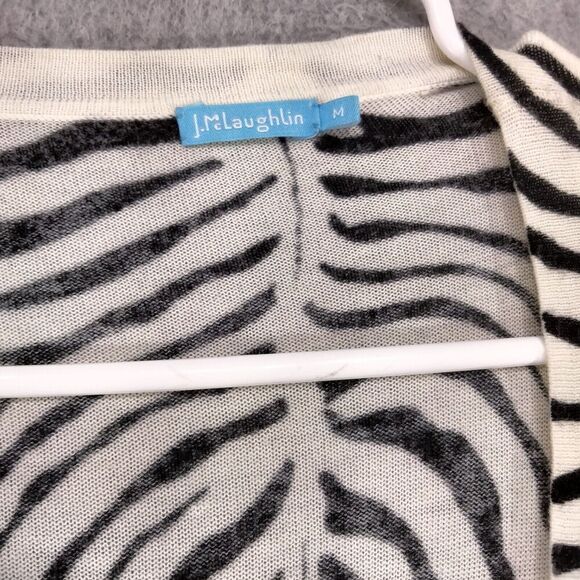 J McLaughlin Cardigan Sweater Womens Sz M Black White Zebra Striped Button Down - Picture 7 of 12